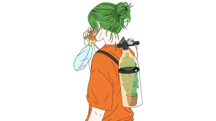 Nachhaltigkeit, Illustration, Pflanze, Sauerstoffflasche, Mädchen